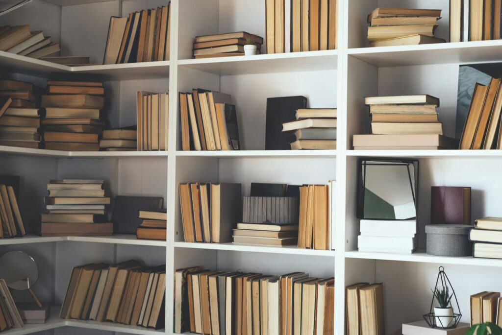 Books on the shelves